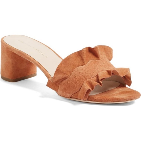 Loeffler Randall Vera Ruffled Suede Block Sandals Heels - Picture 2 of 11